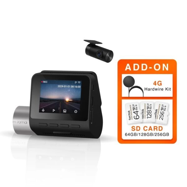 70mai A510 Dash Cam Dual Vision Car Recorder with GPS ADAS Add-On 4G Hardwire Kits